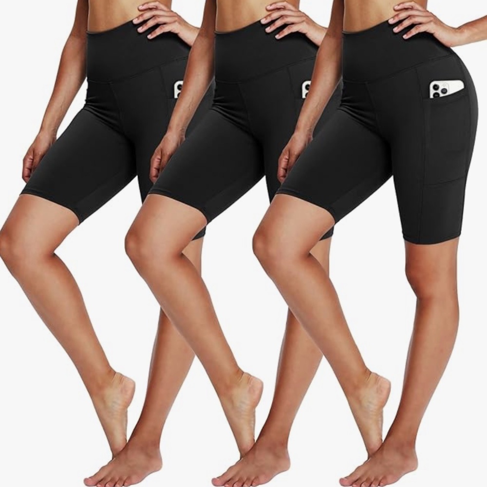 NIB Yolix Women's 8" Black High Waisted Tummy Control Workout Yoga Shorts - L-XL